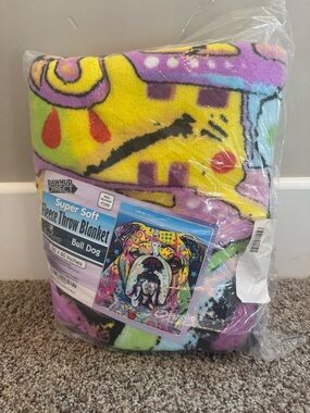 Bull Dog Fleece Throw Blanket - Yellow & Purple Multicolor